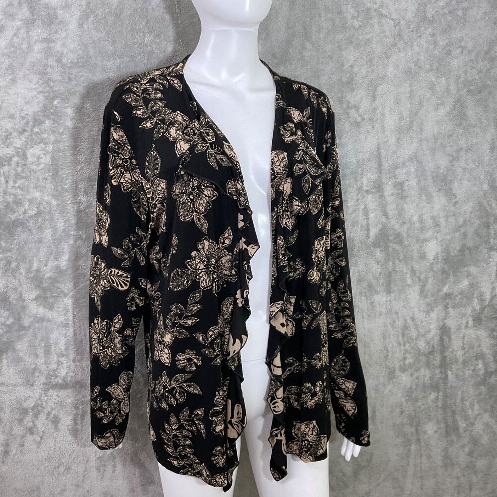 Chico's Travelers Cardigan 1 Button/Open Women's 3/US -XL USA Ruffle LS.